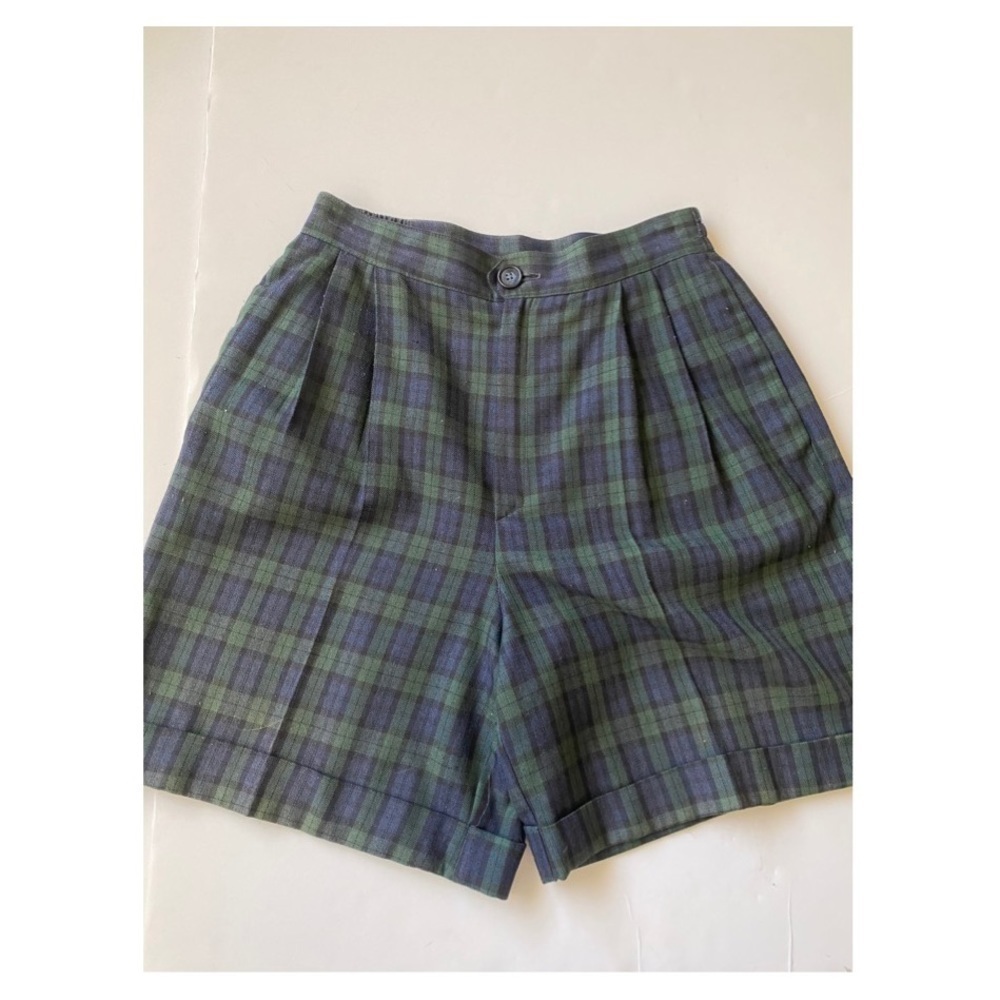 LVintage pleated plaid high rise shorts 6P